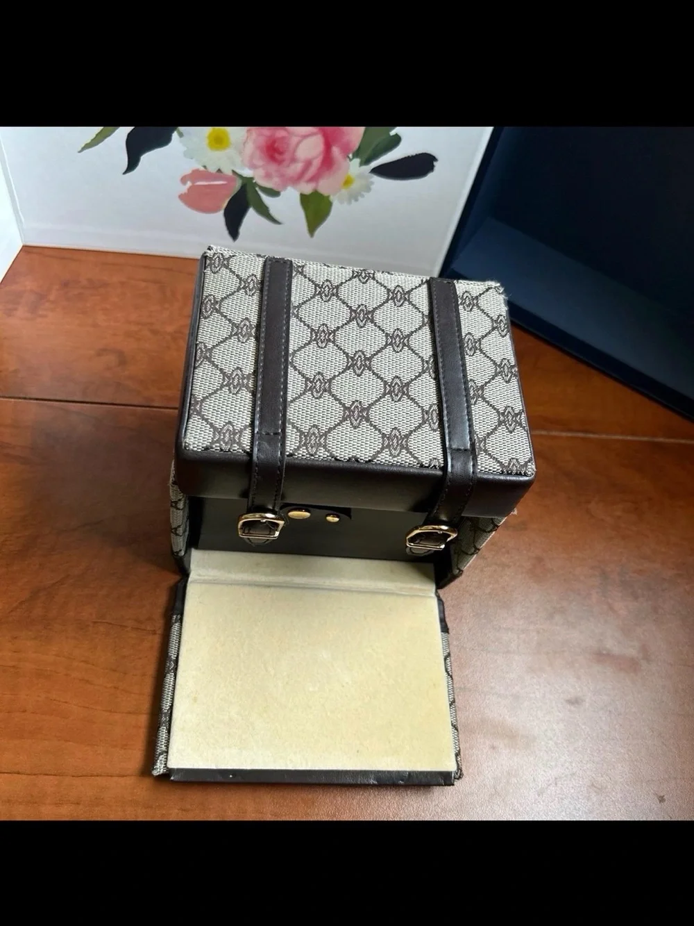 Brown Faux Leather Multi Level Tier Jewelry Box Organizer Mirror And Travel Case